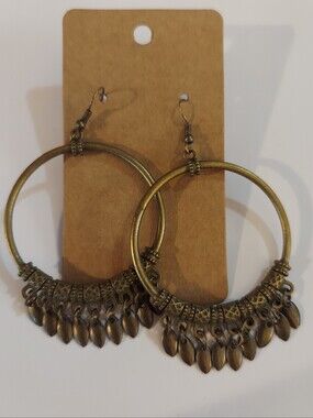 Antique Gold/bronze Dangle Earrings With Fishhook Backs